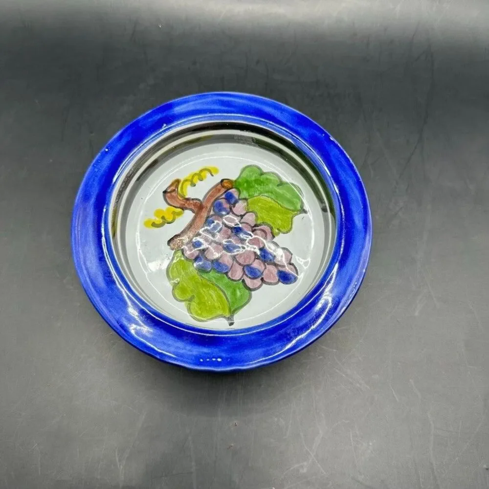 Nino Parrucca Pottery Wine Bottle Coaster Hand Painted Italian 108 Signed Purple
